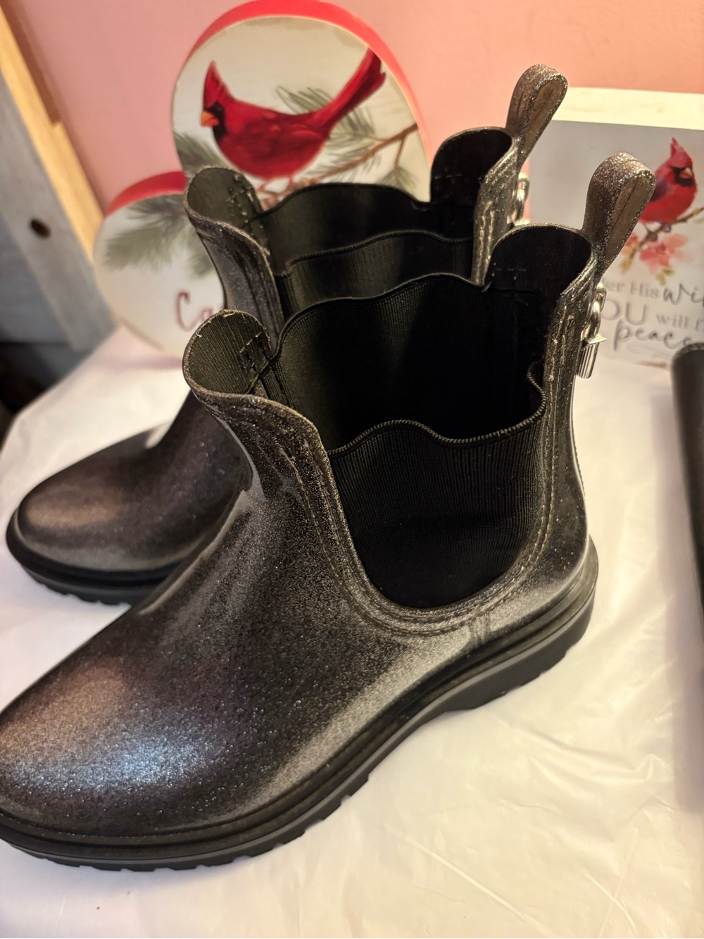 Michael Kors Ladies Metallic Charcoal Tipton Rain Boots